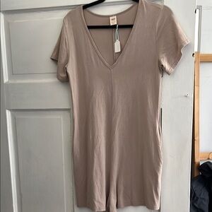 Smash & Tess Short Sleeve V-Neck Romper in Taupe